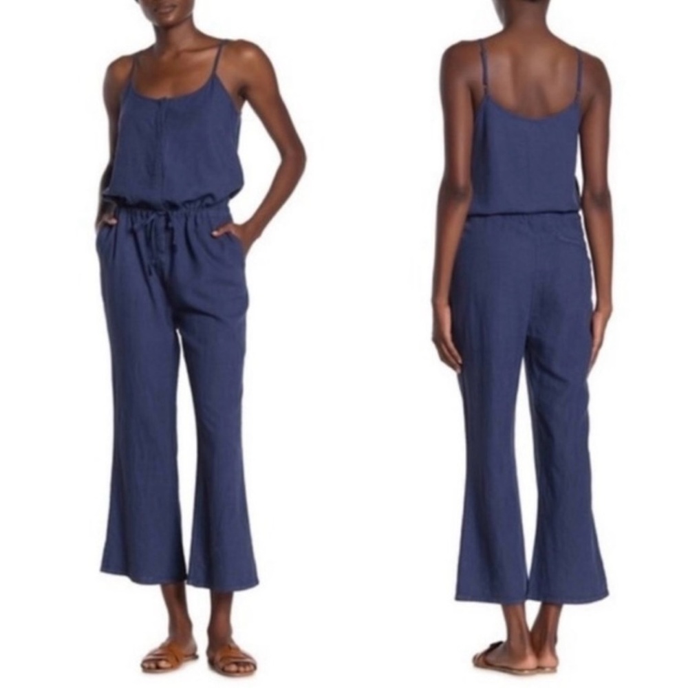 Faherty Navy Linen Blend Leila Jumpsuit